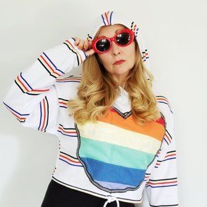 Patchwork Rainbow Pride Heart Cropped Hoodie (L)
